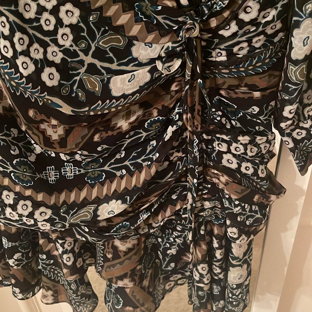 Veronica Beard Sheer Floral Print Mini Dress in Black and Olive - Picture 3 of 5